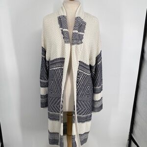 Lucky Brand White and Dark Navy Open-Front Knit Cardigan Size Medium